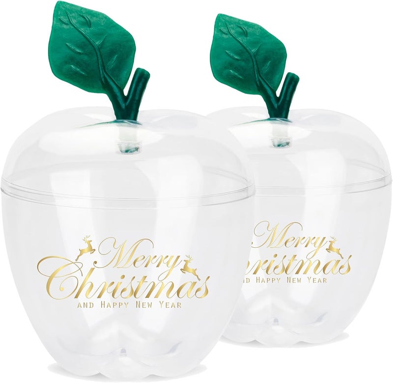HANZE Large Clear Apple-Shaped Containers - Plastic Candy Filling Jar for Holiday Decorations, Back To School Teacher Appreciation Gift, Merry Christmas and Happy New Year Gift Boxes - 2 Pack - Image 1